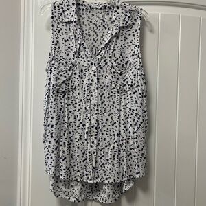 Sleeveless White and Black Blouse